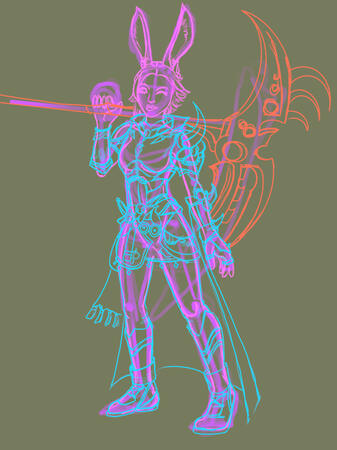 Doodling costume concepts between layers and getting pose.